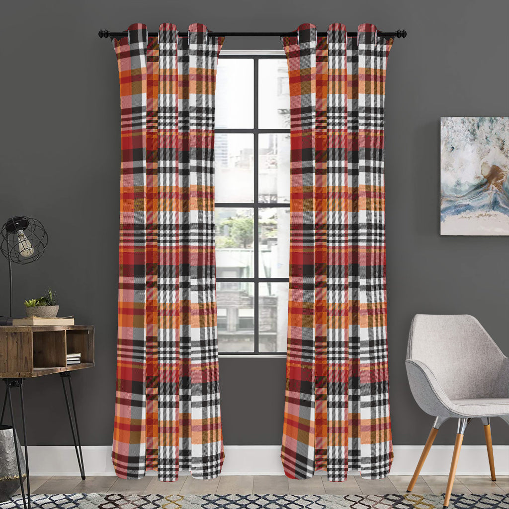 Orange And Black Madras Plaid Print Curtain