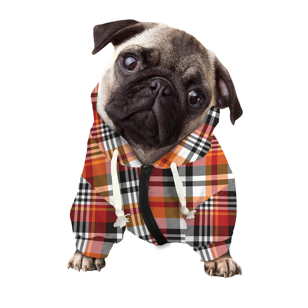 Orange And Black Madras Plaid Print Dog Zip Up Hoodie