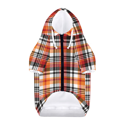 Orange And Black Madras Plaid Print Dog Zip Up Hoodie