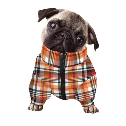 Orange And Black Madras Plaid Print Dog Zip Up Jacket