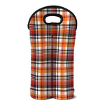 Orange And Black Madras Plaid Print Double Neoprene Wine Tote
