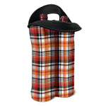 Orange And Black Madras Plaid Print Double Neoprene Wine Tote
