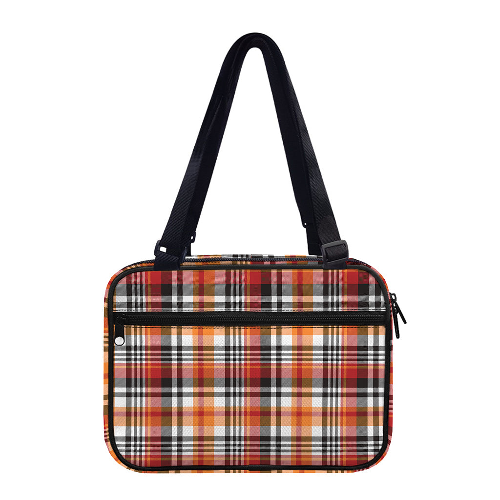 Orange And Black Madras Plaid Print Double Strap Bible Bag