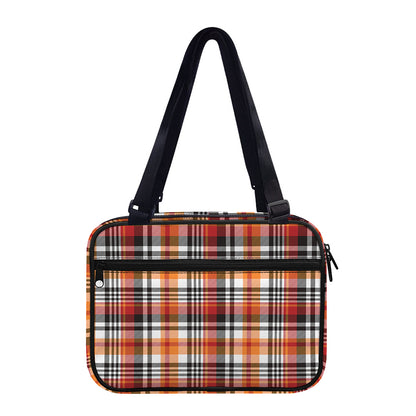Orange And Black Madras Plaid Print Double Strap Bible Bag