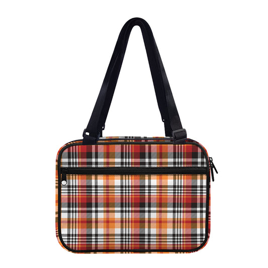 Orange And Black Madras Plaid Print Double Strap Bible Bag