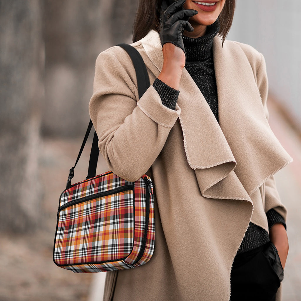 Orange And Black Madras Plaid Print Double Strap Bible Bag