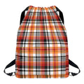 Orange And Black Madras Plaid Print Drawstring Backpack