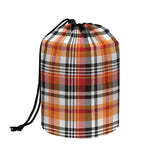 Orange And Black Madras Plaid Print Drawstring Makeup Bag