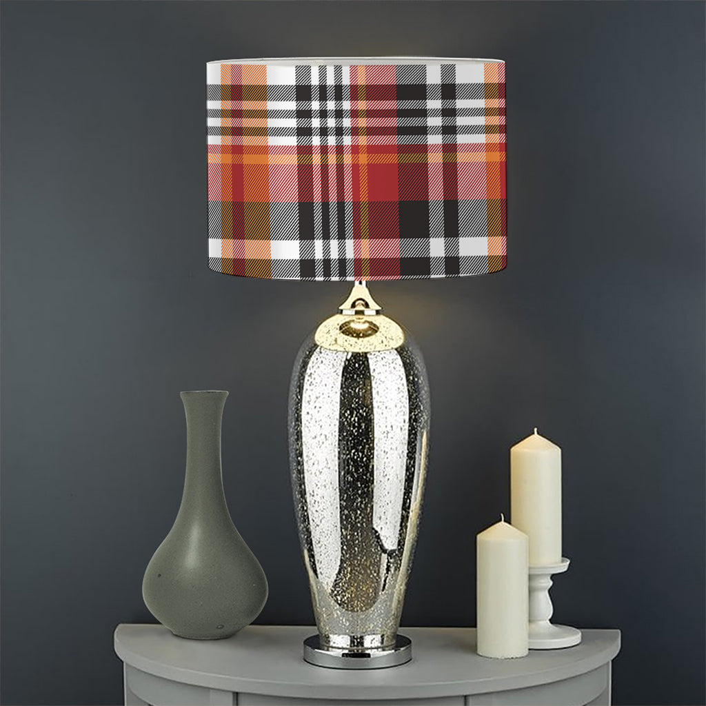 Orange And Black Madras Plaid Print Drum Lamp Shade