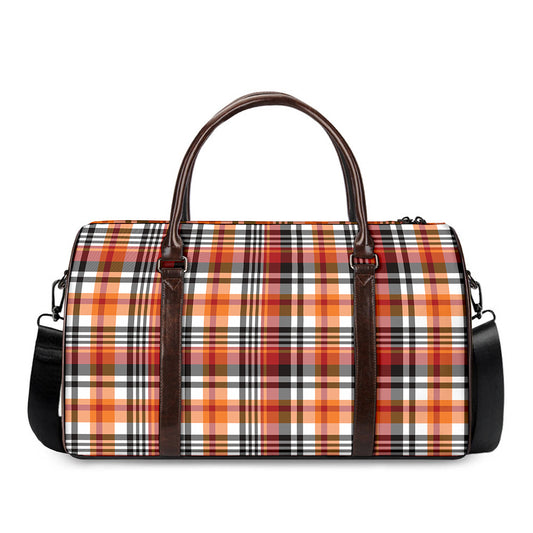 Orange And Black Madras Plaid Print Duffle Bag