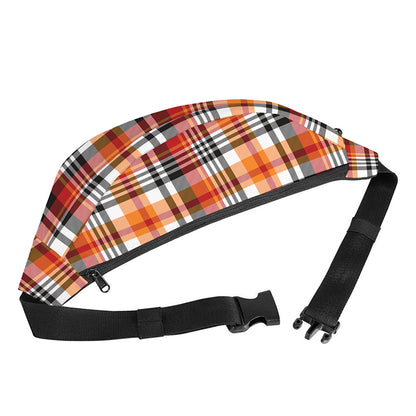 Orange And Black Madras Plaid Print Fanny Pack