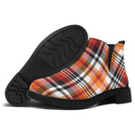 Orange And Black Madras Plaid Print Flat Ankle Boots