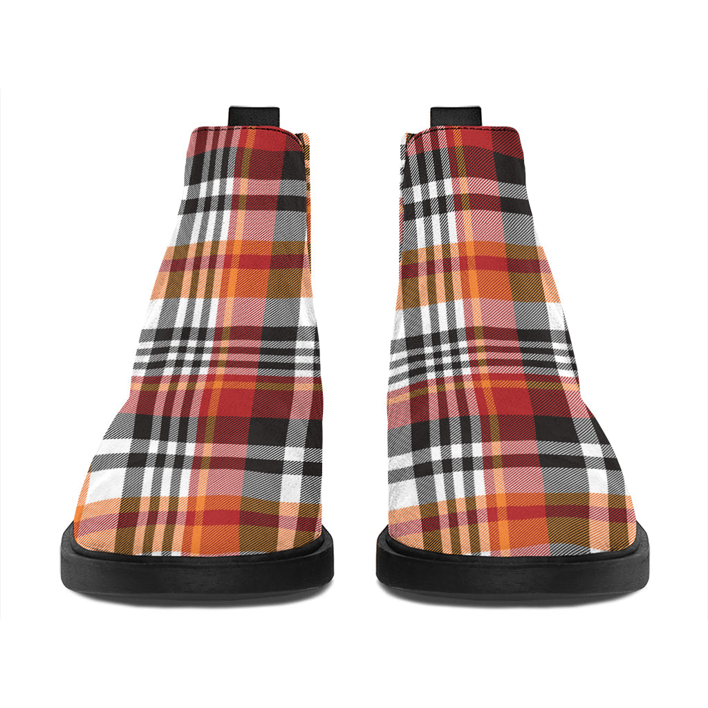 Orange And Black Madras Plaid Print Flat Ankle Boots