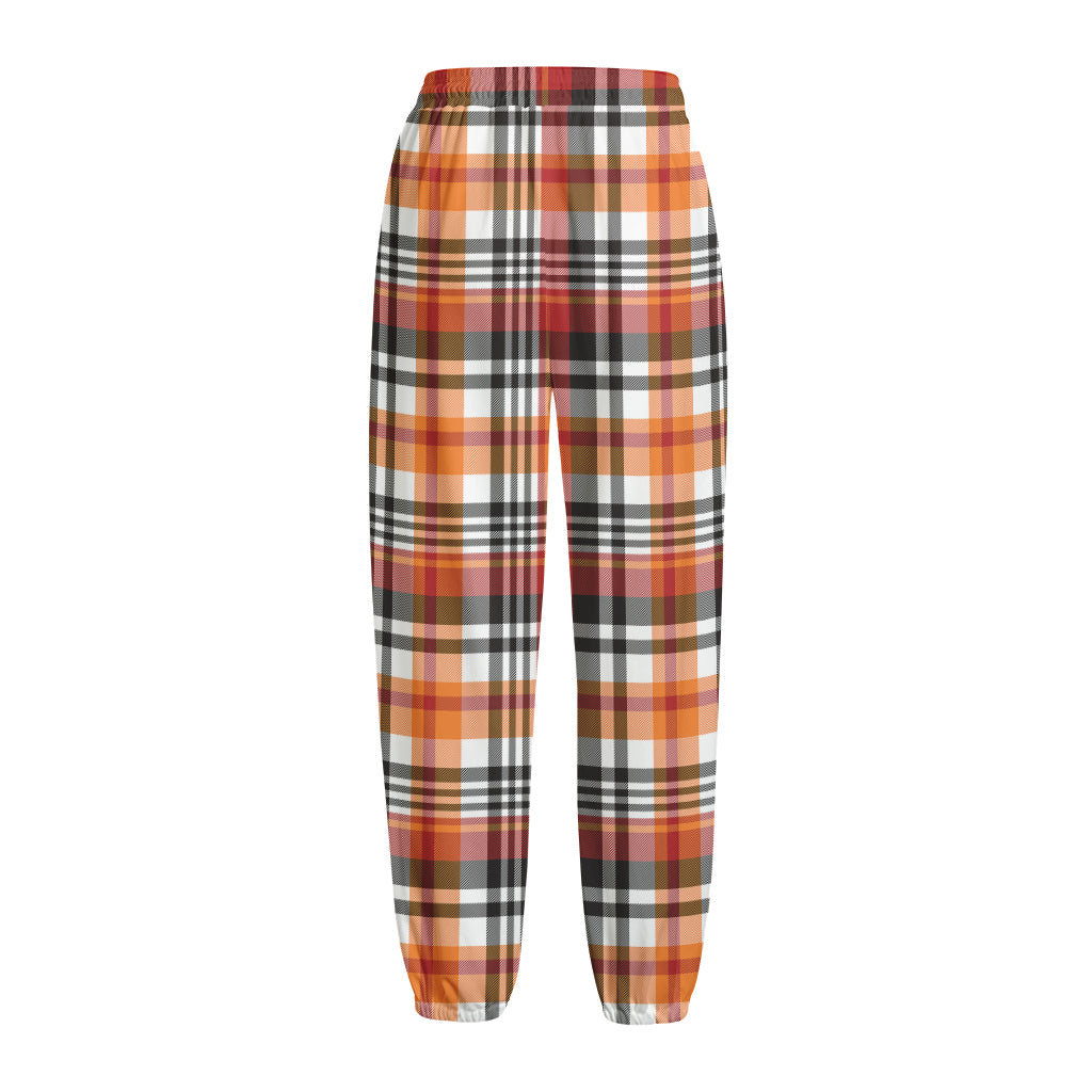 Orange And Black Madras Plaid Print Fleece Lined Knit Pants