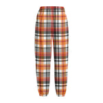 Orange And Black Madras Plaid Print Fleece Lined Knit Pants