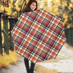 Orange And Black Madras Plaid Print Foldable Umbrella