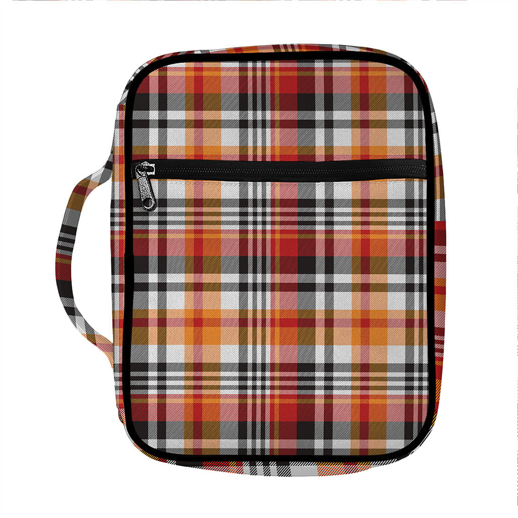 Orange And Black Madras Plaid Print Front Pocket Bible Bag