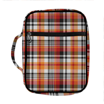 Orange And Black Madras Plaid Print Front Pocket Bible Bag
