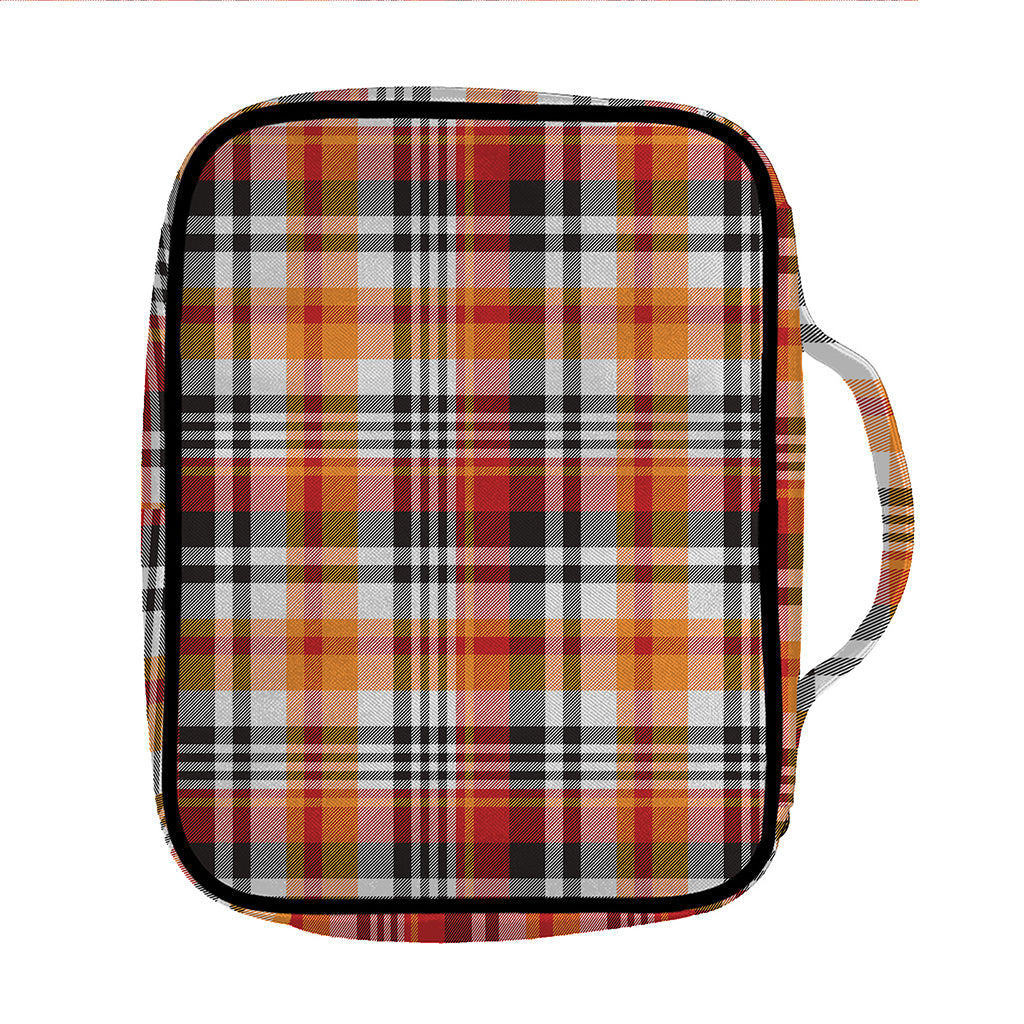 Orange And Black Madras Plaid Print Front Pocket Bible Bag