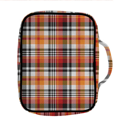 Orange And Black Madras Plaid Print Front Pocket Bible Bag