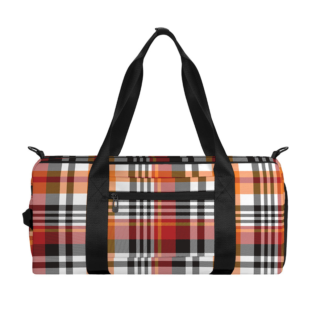 Orange And Black Madras Plaid Print Gym Bag
