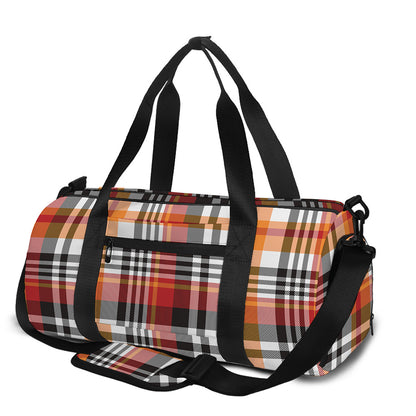 Orange And Black Madras Plaid Print Gym Bag