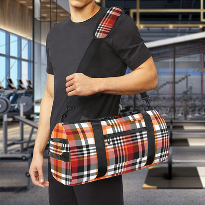 Orange And Black Madras Plaid Print Gym Bag