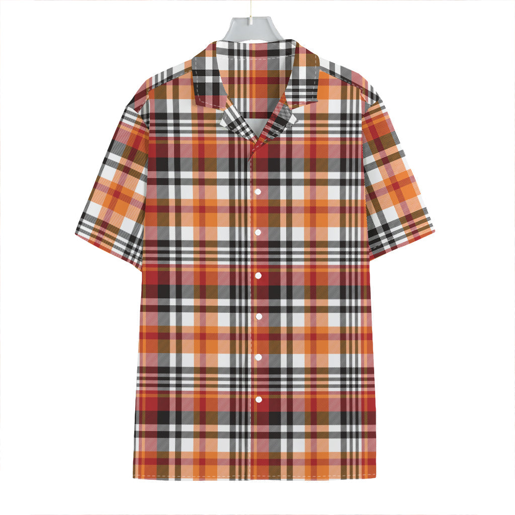 Orange And Black Madras Plaid Print Hawaiian Shirt