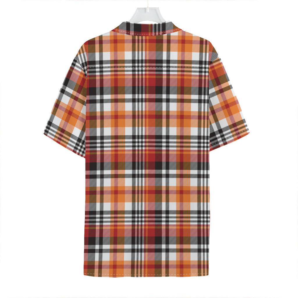 Orange And Black Madras Plaid Print Hawaiian Shirt
