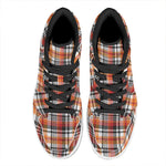 Orange And Black Madras Plaid Print High Top Leather Sneakers