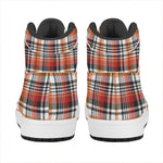 Orange And Black Madras Plaid Print High Top Leather Sneakers