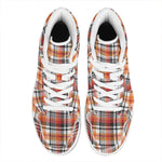 Orange And Black Madras Plaid Print High Top Leather Sneakers