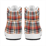 Orange And Black Madras Plaid Print High Top Leather Sneakers
