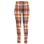 Orange And Black Madras Plaid Print High-Waisted Pocket Leggings