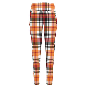 Orange And Black Madras Plaid Print High-Waisted Pocket Leggings