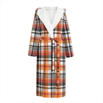 Orange And Black Madras Plaid Print Hooded Bathrobe