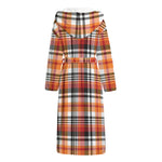 Orange And Black Madras Plaid Print Hooded Bathrobe