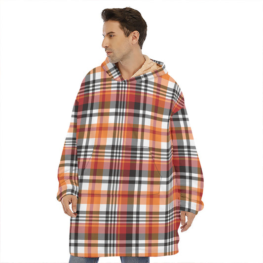 Orange And Black Madras Plaid Print Hoodie Blanket