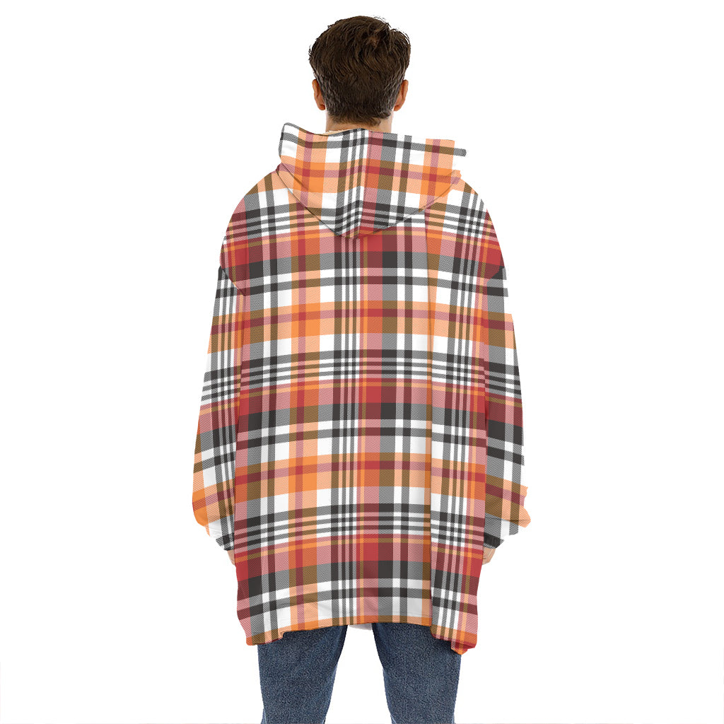 Orange And Black Madras Plaid Print Hoodie Blanket