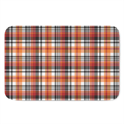 Orange And Black Madras Plaid Print Indoor Door Mat
