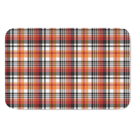 Orange And Black Madras Plaid Print Indoor Door Mat