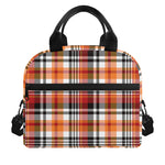 Orange And Black Madras Plaid Print Insulated Lunch Bag