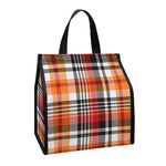 Orange And Black Madras Plaid Print Insulated Lunch Tote