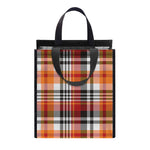 Orange And Black Madras Plaid Print Insulated Lunch Tote