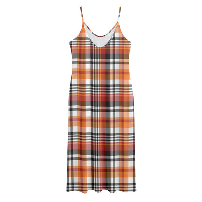 Orange And Black Madras Plaid Print Jersey Midi Cami Dress