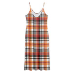 Orange And Black Madras Plaid Print Jersey Midi Cami Dress