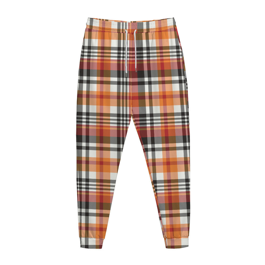 Orange And Black Madras Plaid Print Jogger Pants