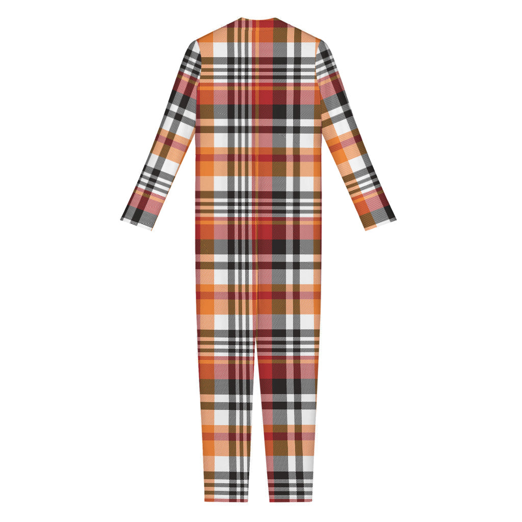 Orange And Black Madras Plaid Print Jumpsuit