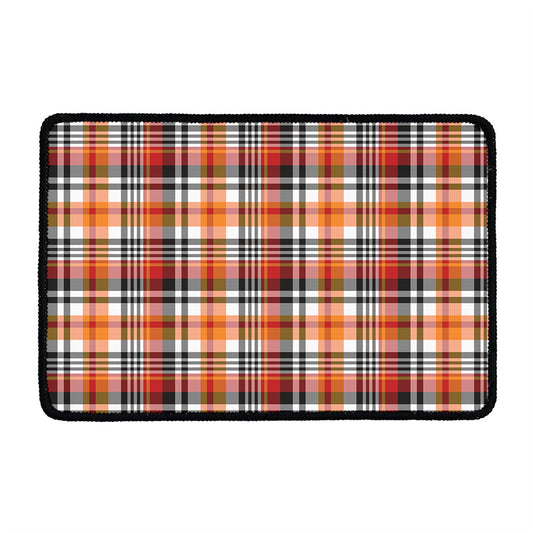 Orange And Black Madras Plaid Print Kitchen Mat
