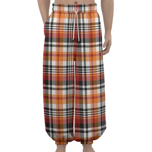 Orange And Black Madras Plaid Print Lantern Pants